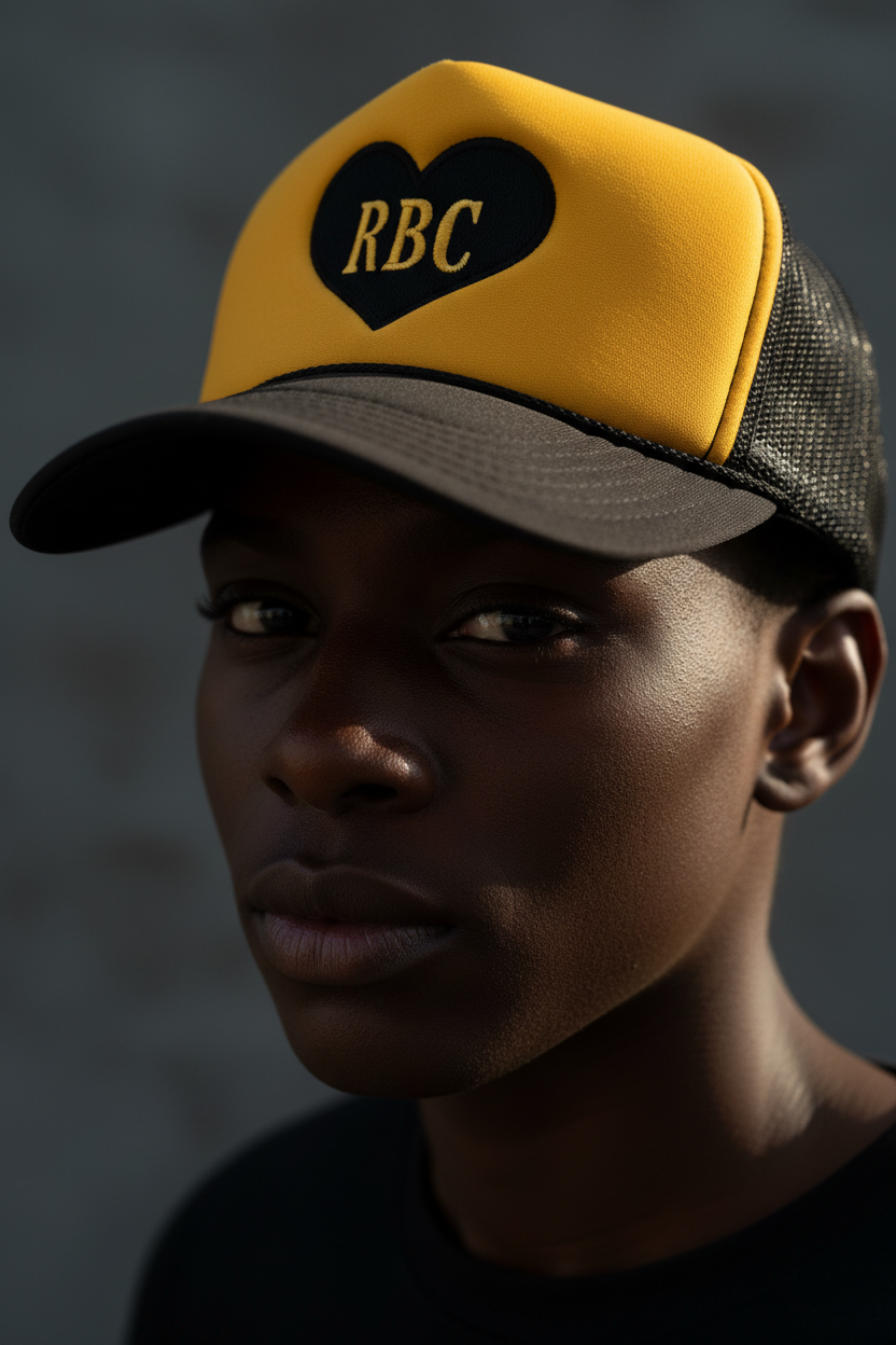 RBC Heart yellow black hat on model
