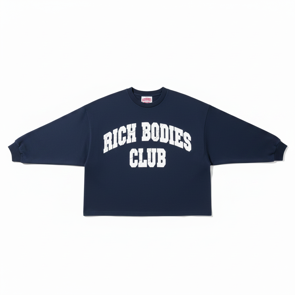 RBC Long Sleeve Navy White Arch arms down flat lay