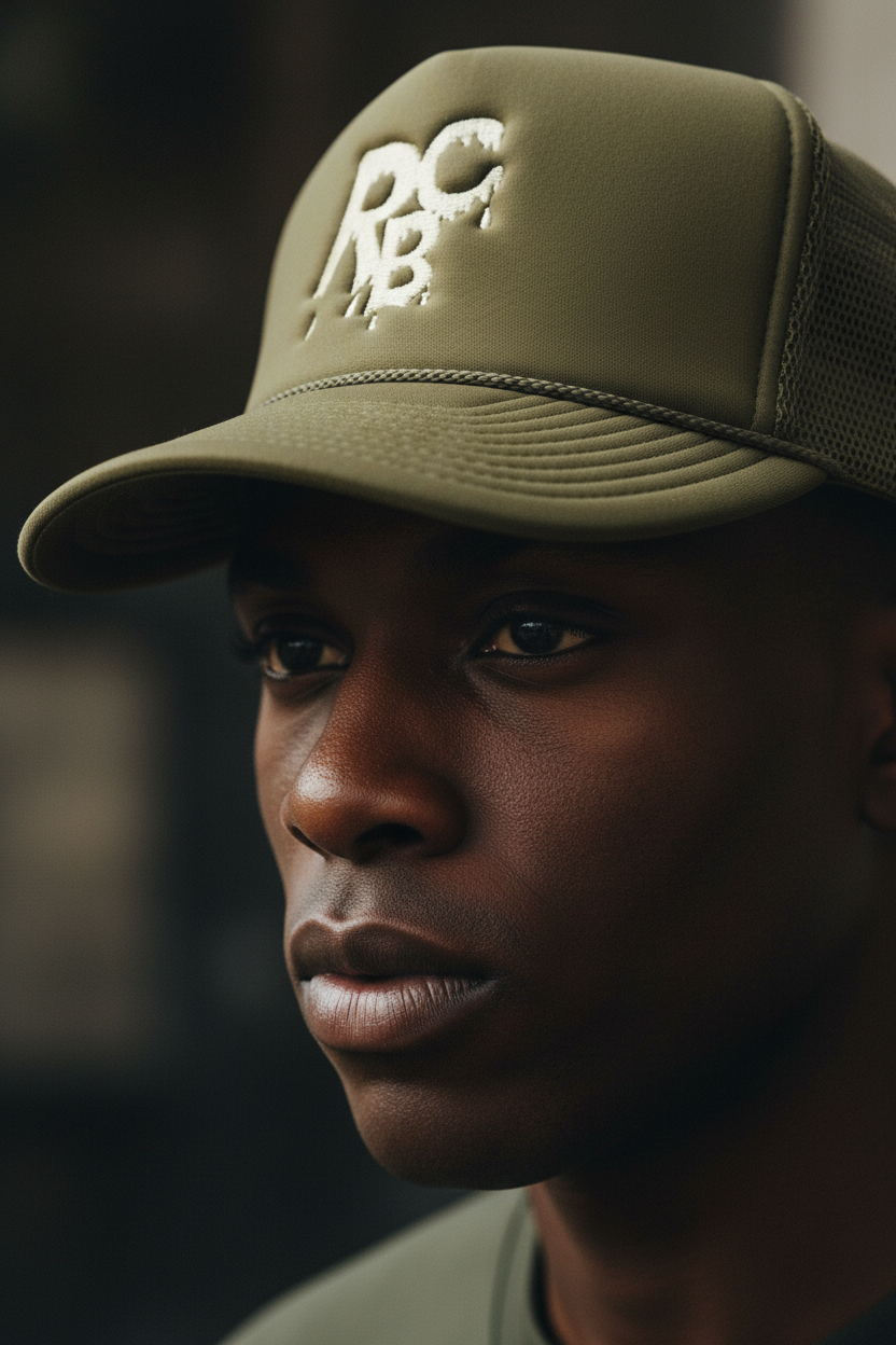 RBC Drip olive hat on model
