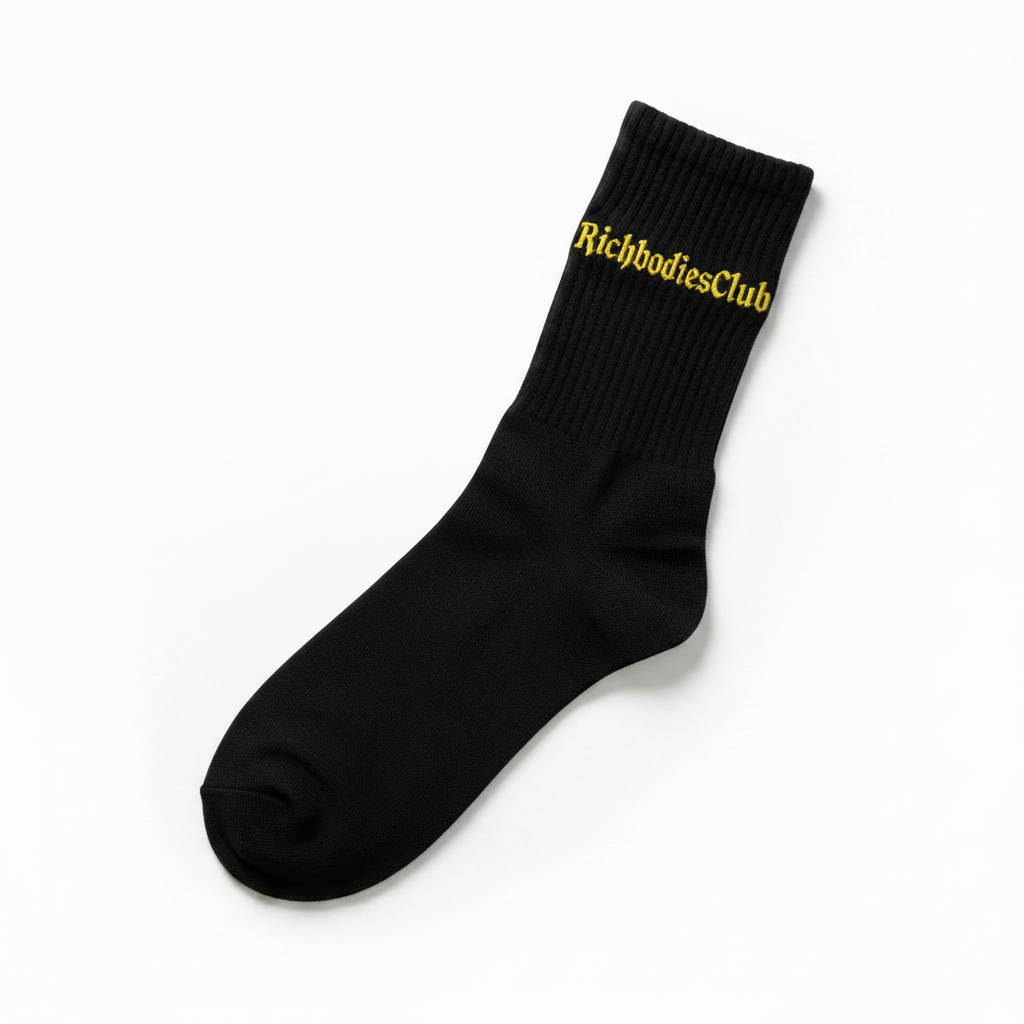RICHBODIESCLUB Black Socks Yellow Text