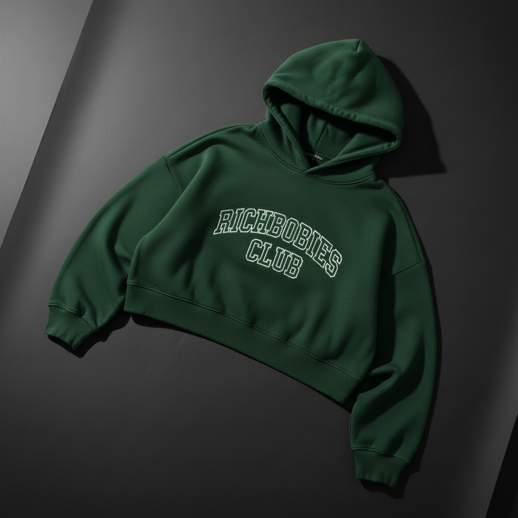 RICHBODIESCLUB Forest Green Cropped Varsity Hoodie