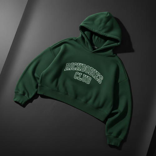 RICHBODIESCLUB Forest Green Cropped Varsity Hoodie
